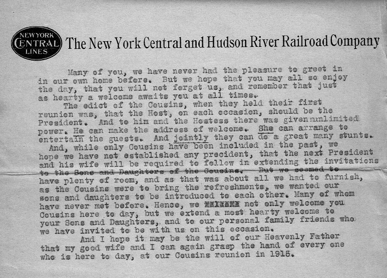 Tommie Campbell Welcoming Spech -- 1914 Campbell Cousins Dinner, page 2