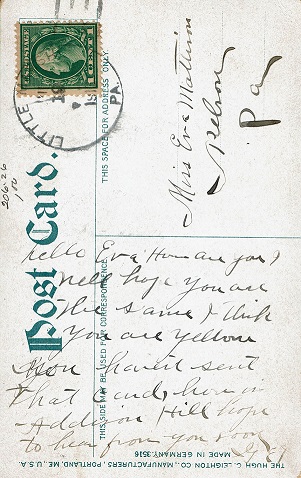 Postcard message to Eva Mattison Owlett