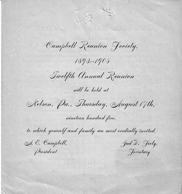 1905 Campbell Reunion Invitation Front Cover